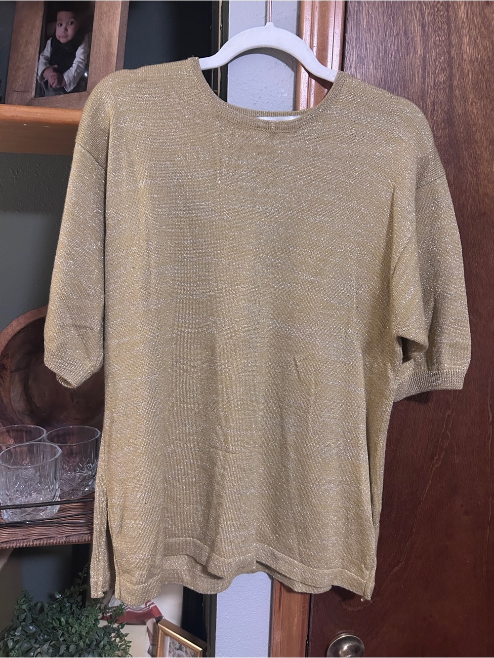 Metallic Gold Crewneck Sweater - Women's Short Sleeve